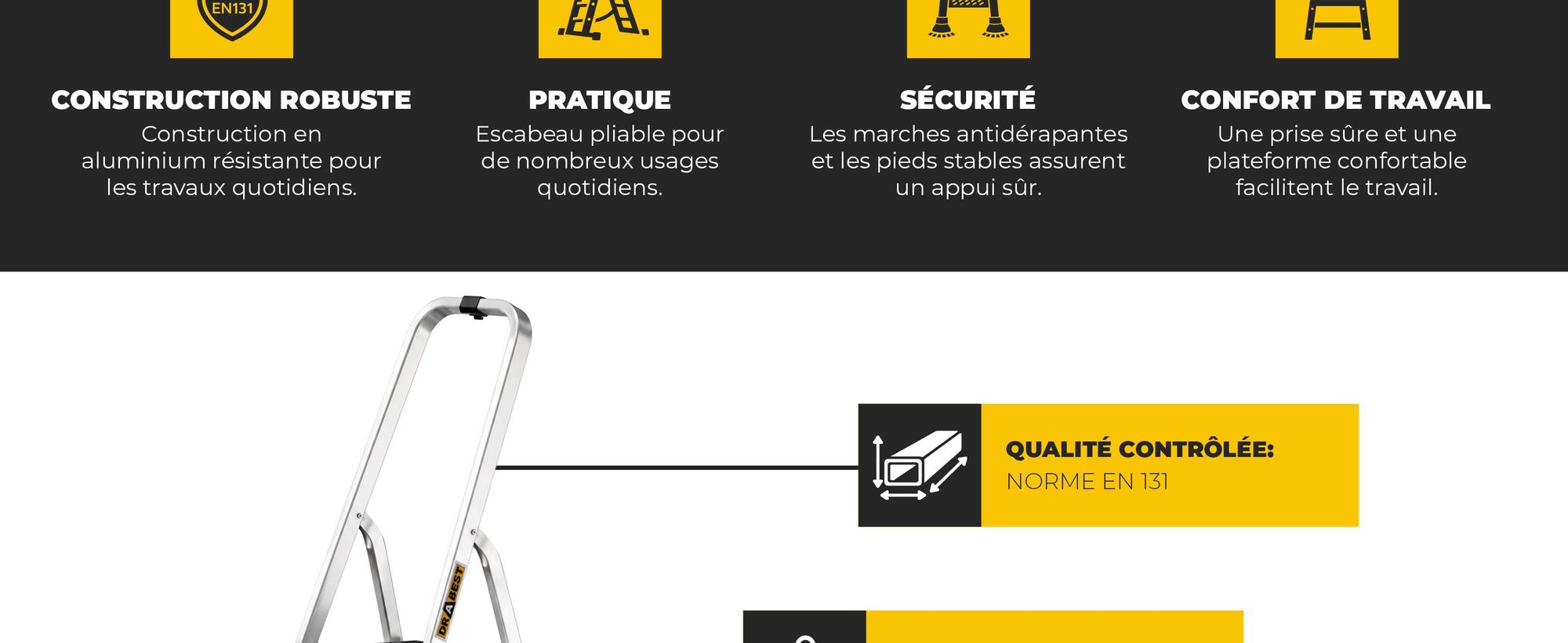 Drabest | Échelle Établi Aluminium 5 Marches avec Crochets - Escabeau Multi-Usage 150 kg