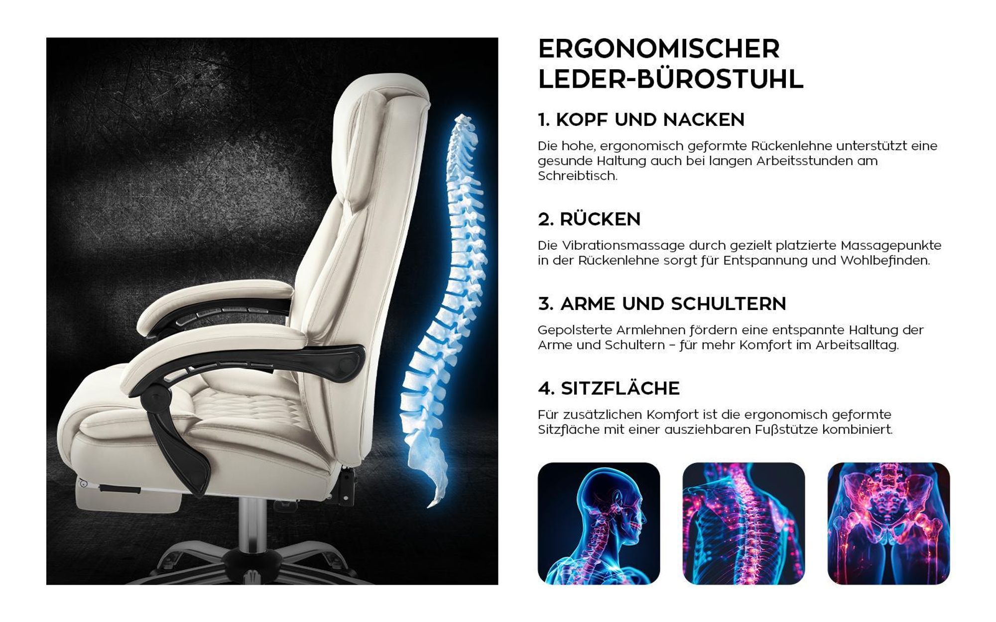 Mark Adler Boss 6.0 | Bürostuhl Massagesessel Ergonomischer Chefsessel | Massagefunktion | Fußstütze | Wärmefunktion | Drehbar | Kunstleder | Beige