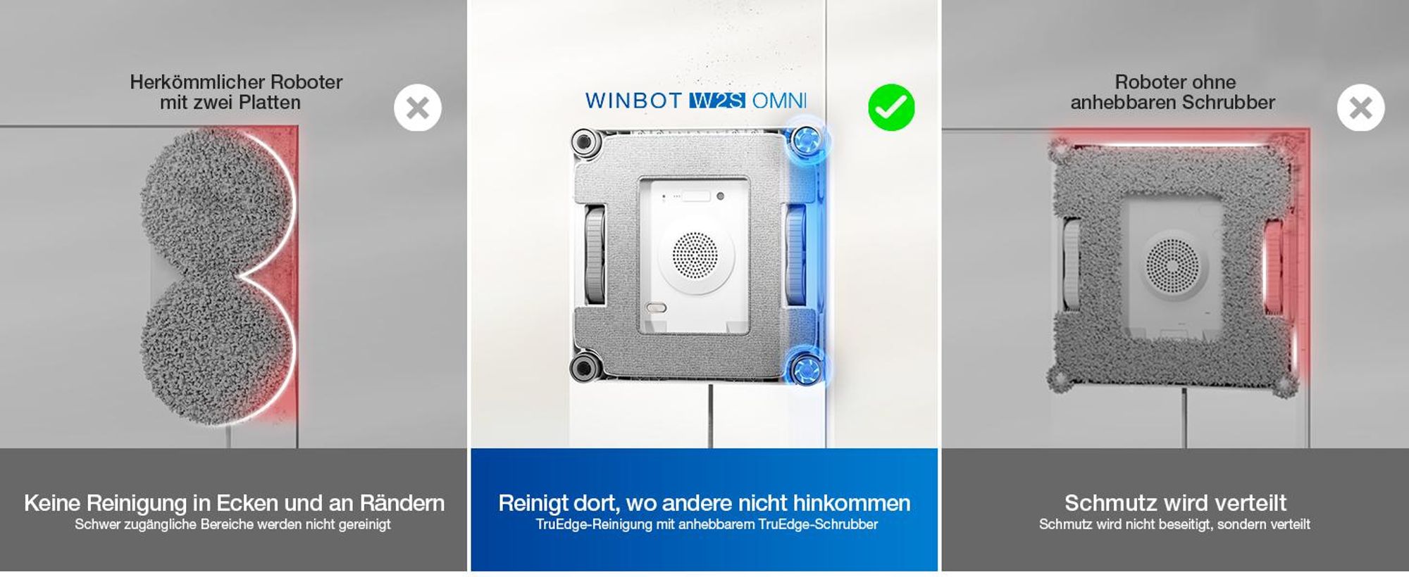 ECOVACS WINBOT W2S OMNI Fensterputzroboter mit Multifunktionsstation mit 1L Original Fensterreinigungsflüssigkeit