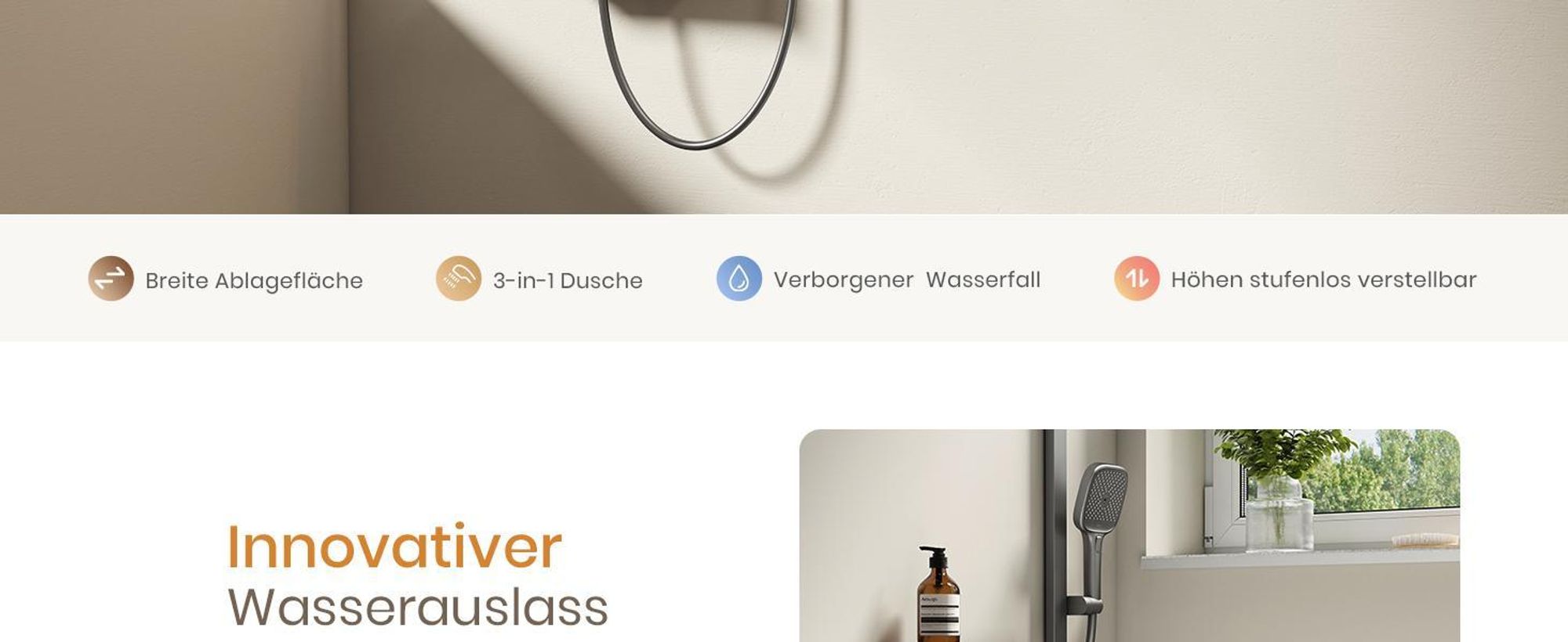 EMKE Duschsystem mit Thermostat geteilt Matt Anthrazit höhenverstellbar Duschstange 3 Strahlarten Handbrause Wasserfluss einstellen Flexibler Montage
