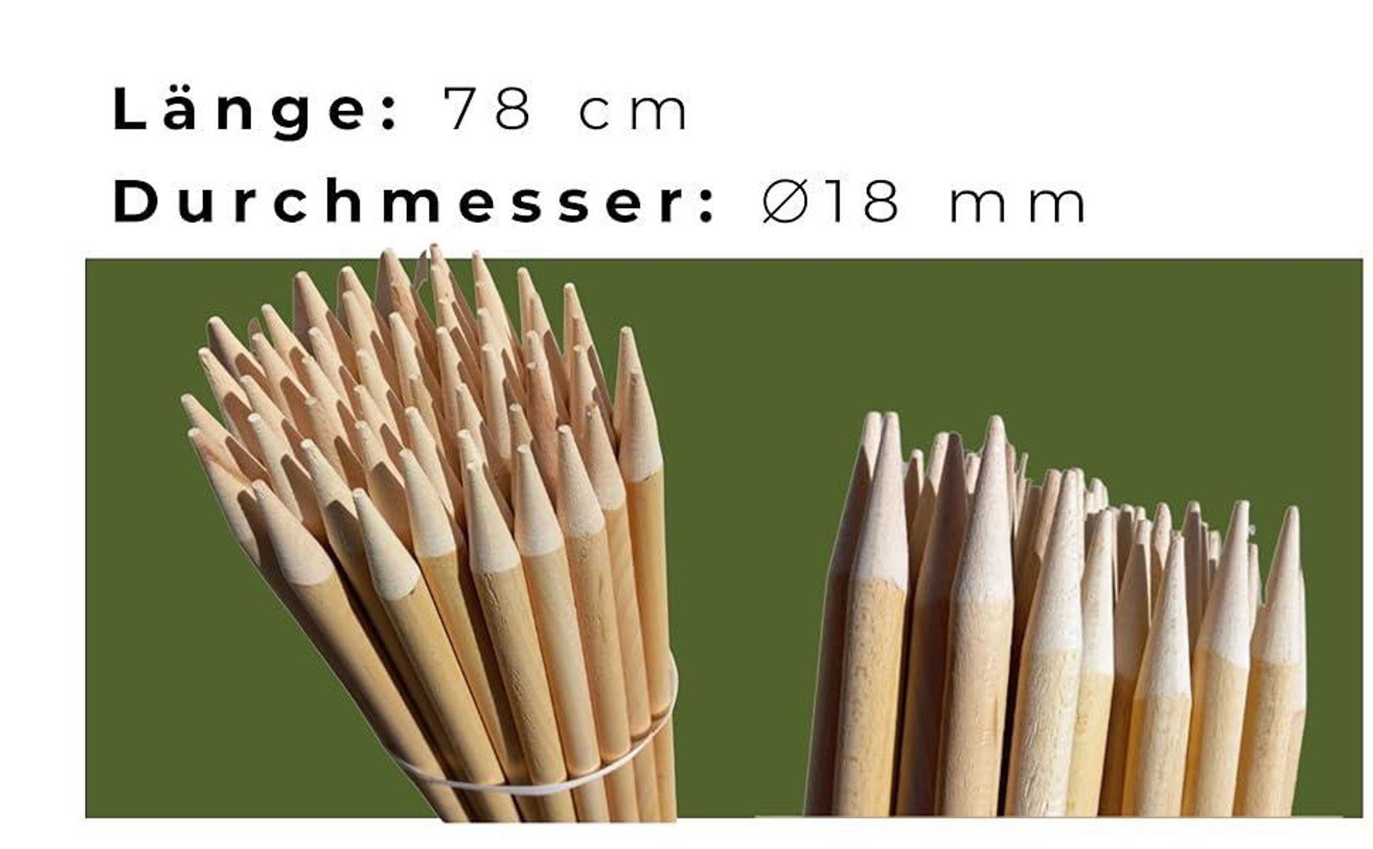 25 Stück Buchenholz Ovale Holzpfähle ⌀ 18 mm Länge 78 cm Zaunpfosten Robuste Pflanzstäbe Tomaten Rankhilfe Tomatenstangen Pflanzenstützen