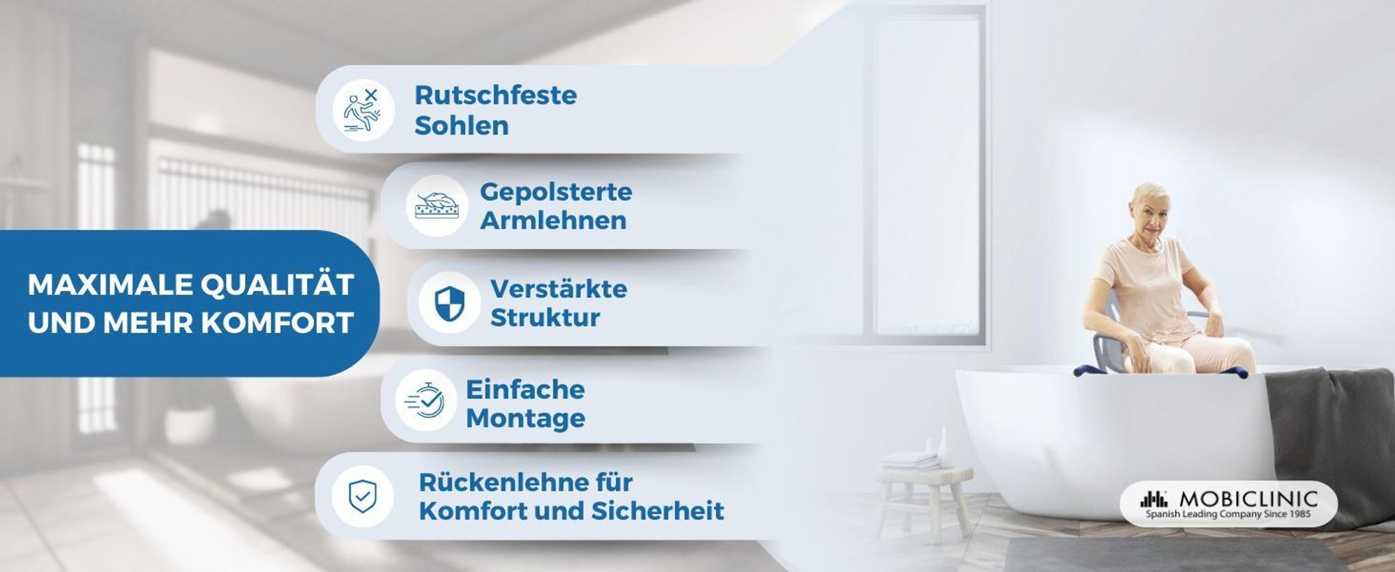 Mobiclinic Drehbarer Duschstuhl Badewannensitz Drehbar 360º Drehstuhl Dusche Duschstuhl mit Armlehnen und Rückenlehne Verstellbar Wannensitz Lago
