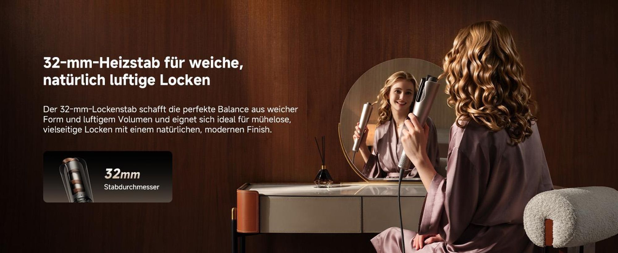 DREAME Air-Auto One-Touch Lockenstab,MCH-Heizsystem,360°-Lockenfunktion,LED,NTC-Temperaturregelung,3 Heizstufen,Verwicklungsschutz,2,8m Länge,Gold