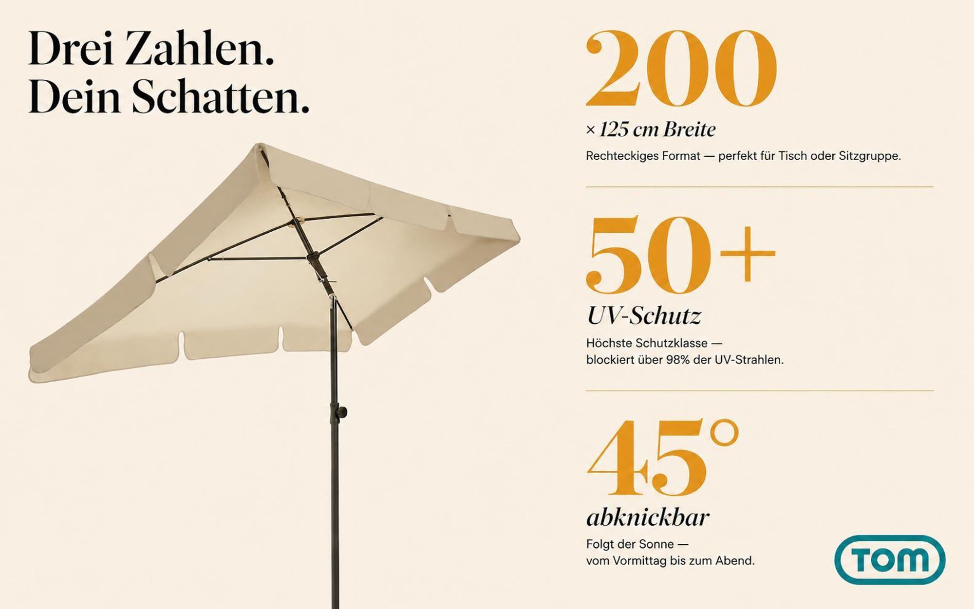 Sonnenschirm inklusive Kühltasche | Beige | Rechteckig | knickbar | 125x200cm | UV 50 +