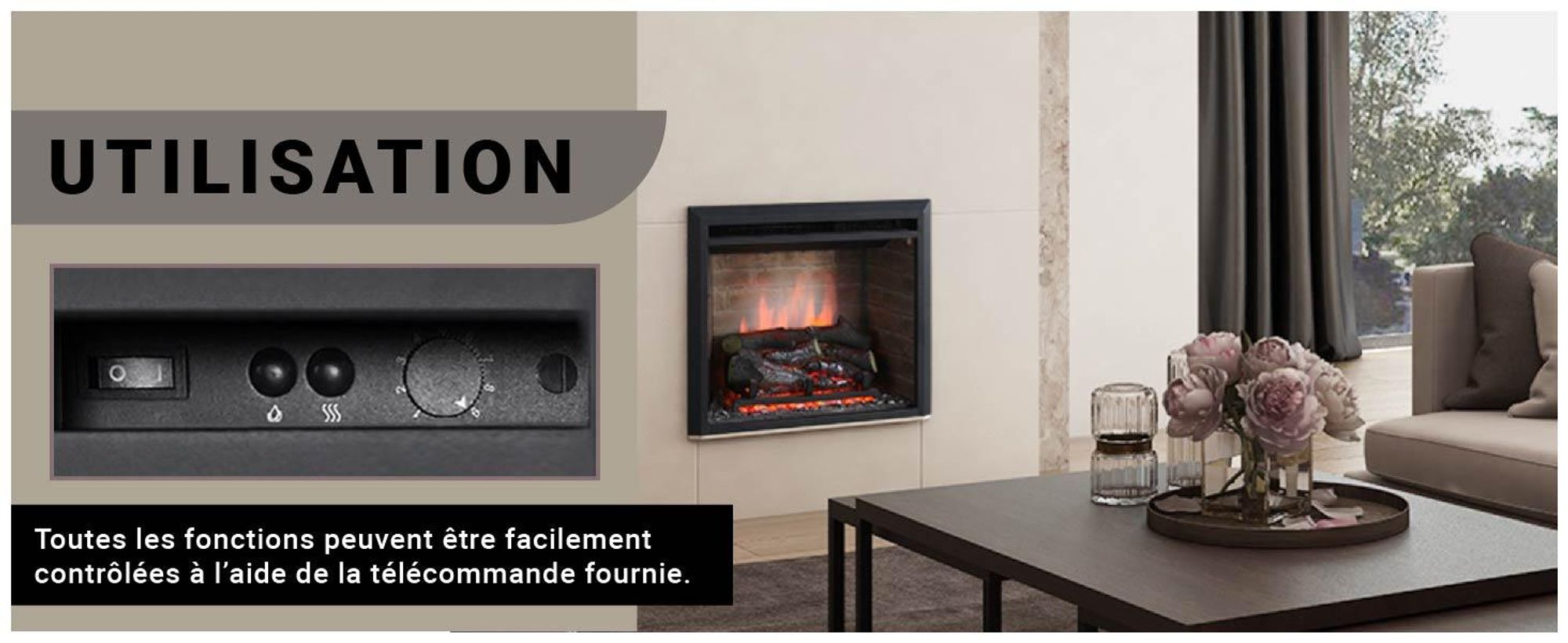 Cheminée électrique encastrable BALDERIA Calida 23 – Puissance de chauffage jusqu'à 2 000 W, noire