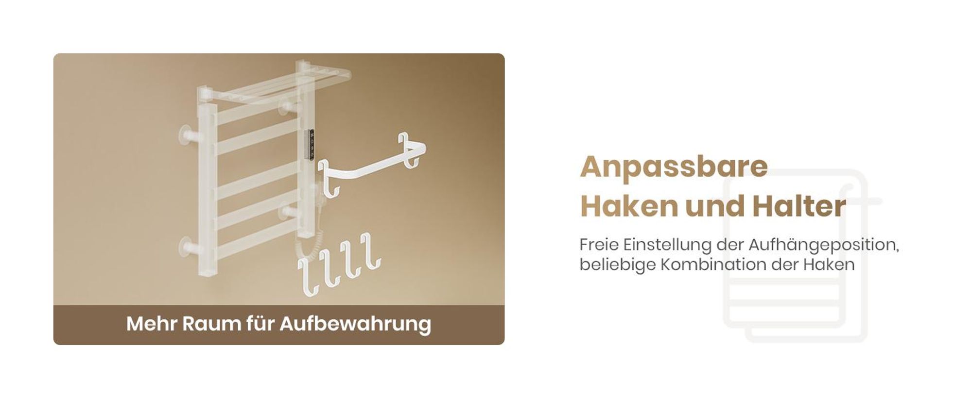 EMKE Handtuchwärmer Elektrisch WIFI Handtuchtrockner Doppelreihe Flachrohr mit Ablage & Haken 500×500 mm 140W Tuya Alexa Weiß Glänzend