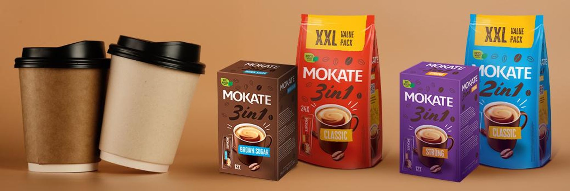 Mokate 3w1 Classic XXL - Kawa Rozpuszczalna z Cukrem i Mlekiem Mix Kawowy 24 Saszetki