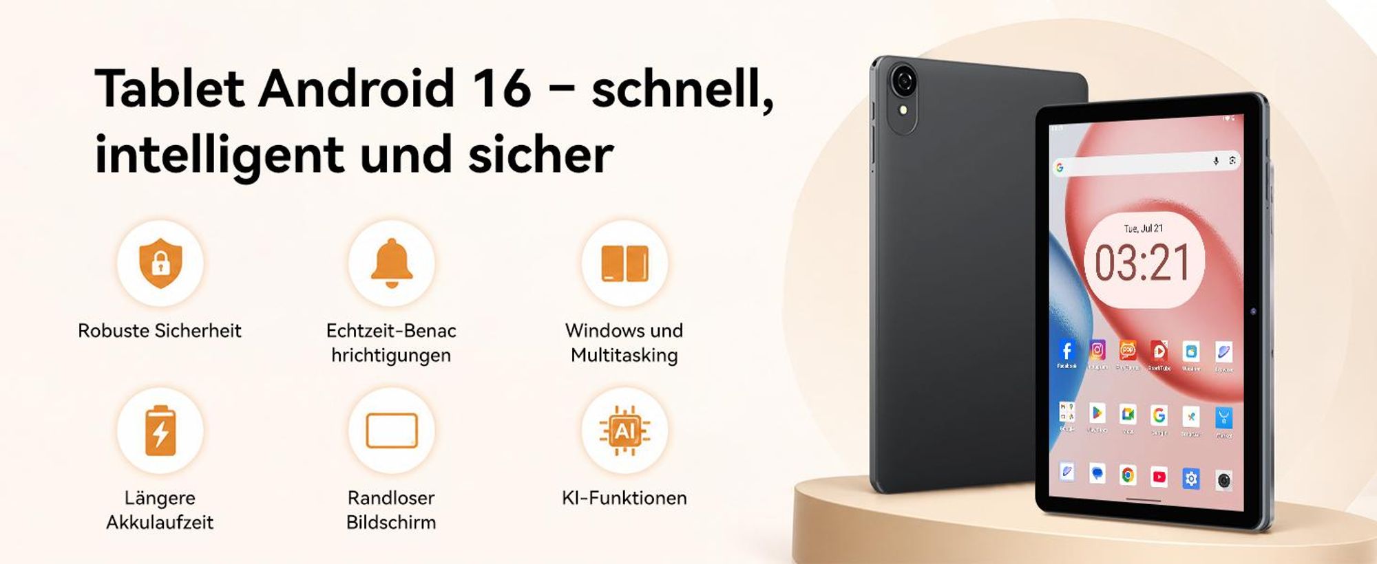 W80 10.1" 120Hz Tablet, 32+128GB/2TB, Android 16, 4G SIM+5G WIFI, Gemini AI 4.0, Widevine L1, 6000mAh, OTG, mit Tastatur/Maus/Stift/Schutzhülle Set