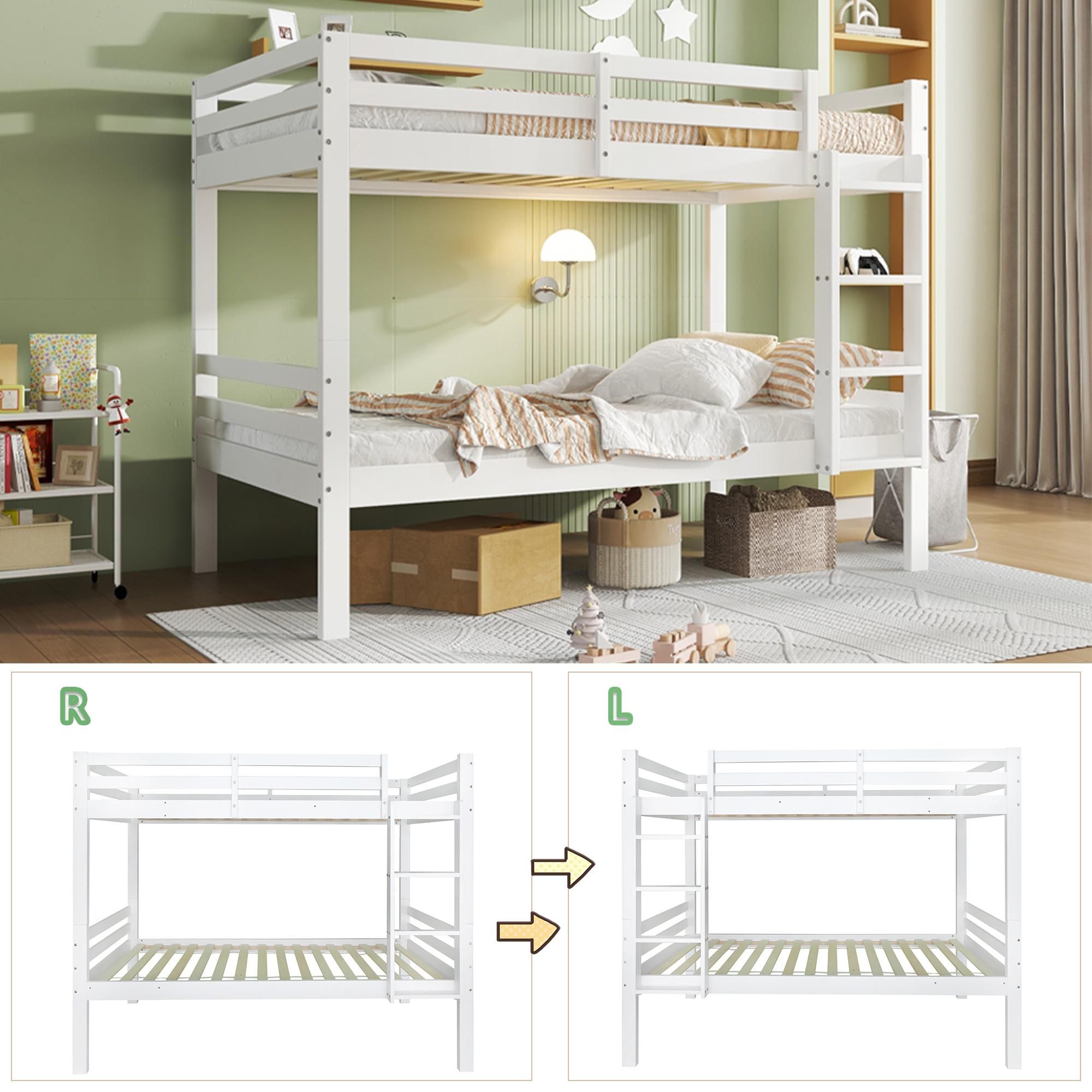 Flieks Etagenbett 90x200cm mit Lattenrost, Hochbett mit Rausfallschutz und Leiter, Kinderbett Massivholzbett Einzelbett, Weiß