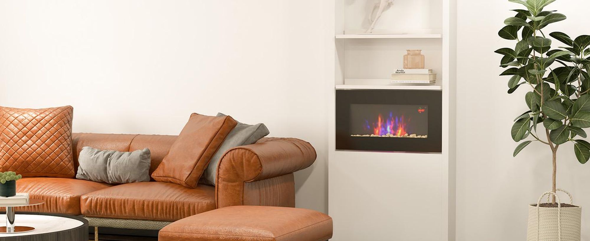 Kominek elektryczny HOMCOM z efektem płomienia LED, kominek ścienny 1000/2000 W, montaż na ścianie