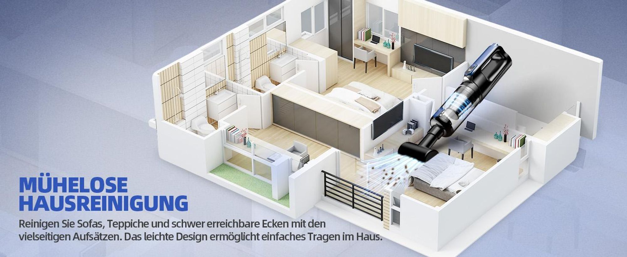 Handstaubsauger Akku 4-in-1, 18000Pa, 130W kabelloser Autostaubsauger, 6000mAh, Staubsauger mit Bürstenloser Motor, für Tierhaare, Auto, PC,Sofa, Haus