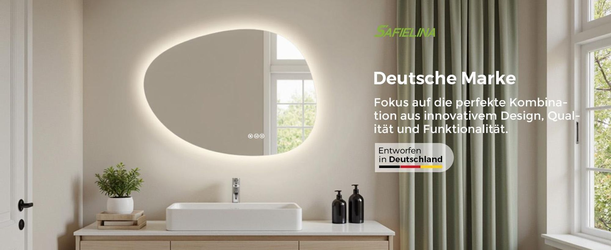 S'AFIELINA Badspiegel mit Beleuchtung 85×50 cm LED Touch Schalter Wandspiegel 3 Lichtfarben und Dimmbar, Anti-Beschlag- und Memory-Funktion