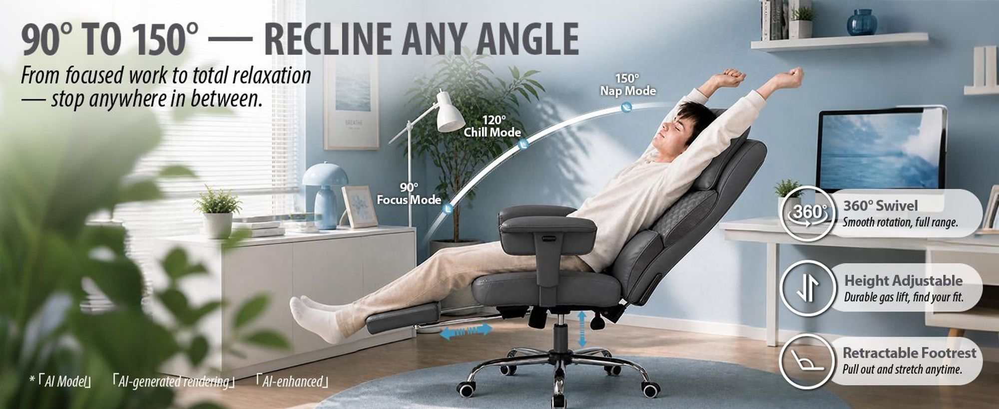 Sedia da gaming GTPLAYER, sedia ergonomica da ufficio con poggiatesta regolabile, supporto lombare ampio, seduta larga 54 cm, inclinazione da 90° a 150°, capacità di carico fino a 180 kg