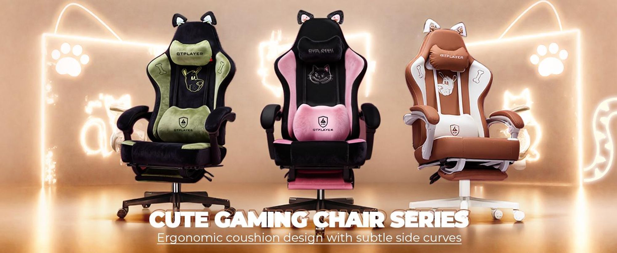 GTPLAYER Roztomilá herní židle, herní židle, ergonomická kancelářská židle herní židle s kočičíma ušima, paměťovou pěnou a opěrkou nohou, 150 kg Imitace kůže