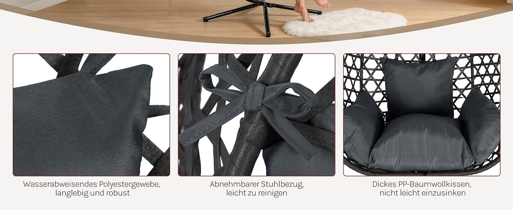 WOLTU Hängesessel mit Gestell bis 150 kg belastbar PE-Rattan, Grau