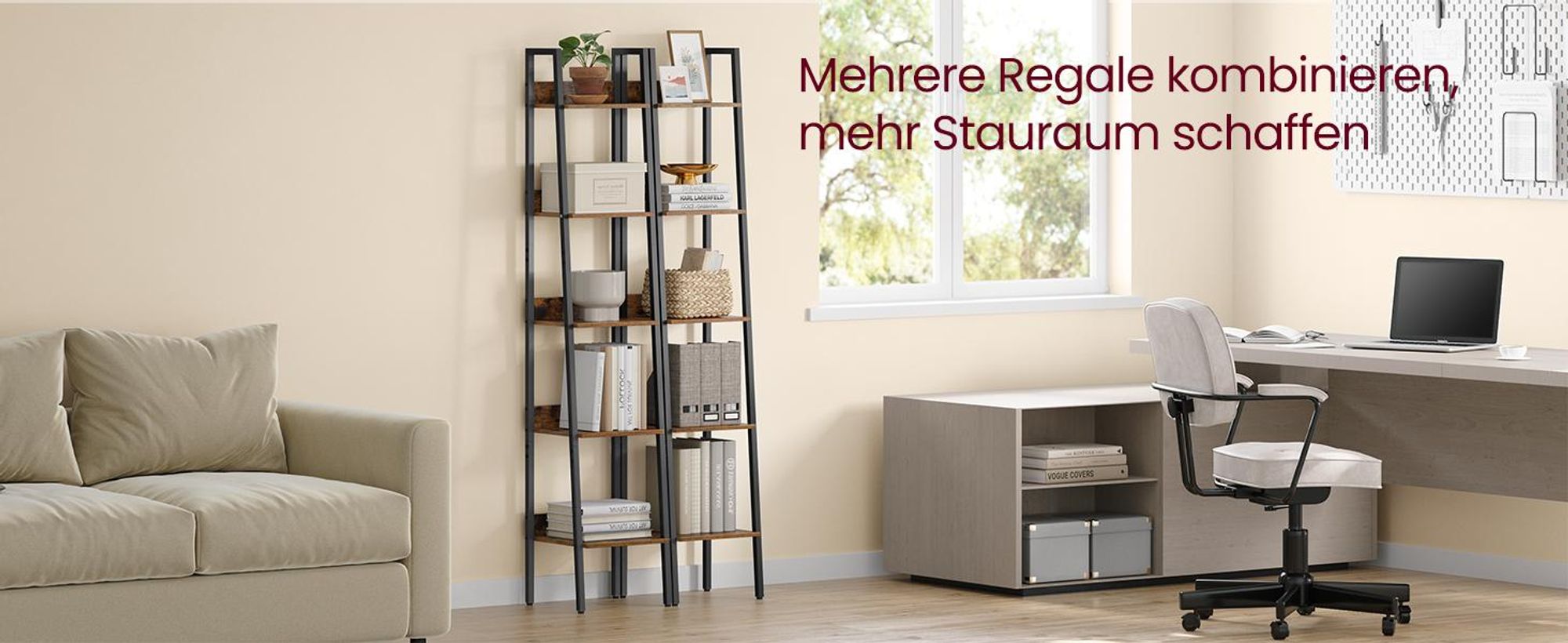 VASAGLE Bücherregal, Leiterregal mit 5 Ablagen, Standregal, Industrie-Design