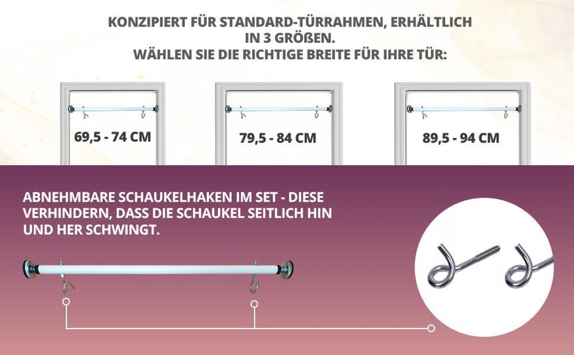 Create for you® - Klimmzugstange, für Türrahmen, mit Haken, Weiß - 80cm