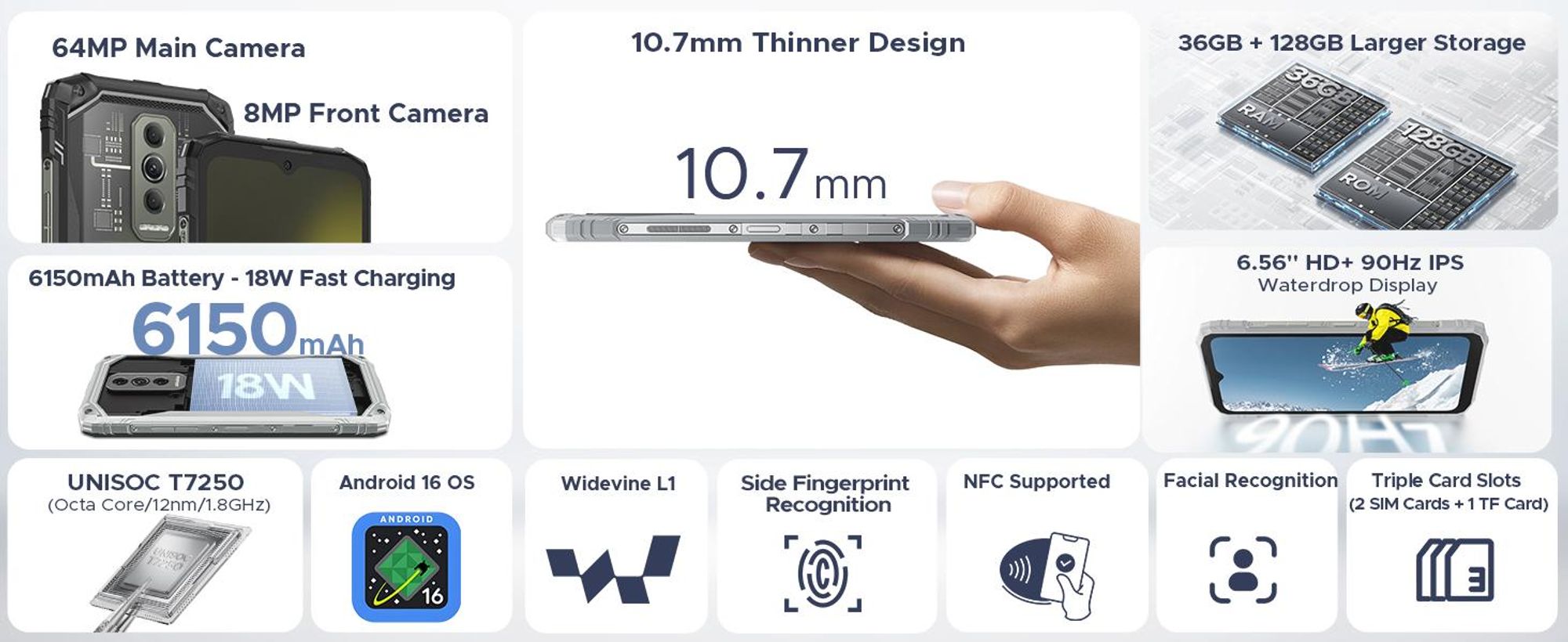 Doogee Blade 10 Ultra Energy, 16,7 cm (6,56 palců), 6 GB RAM, 128 GB úložiště, 64 MP fotoaparát, operační systém Android 16.0, černá barva