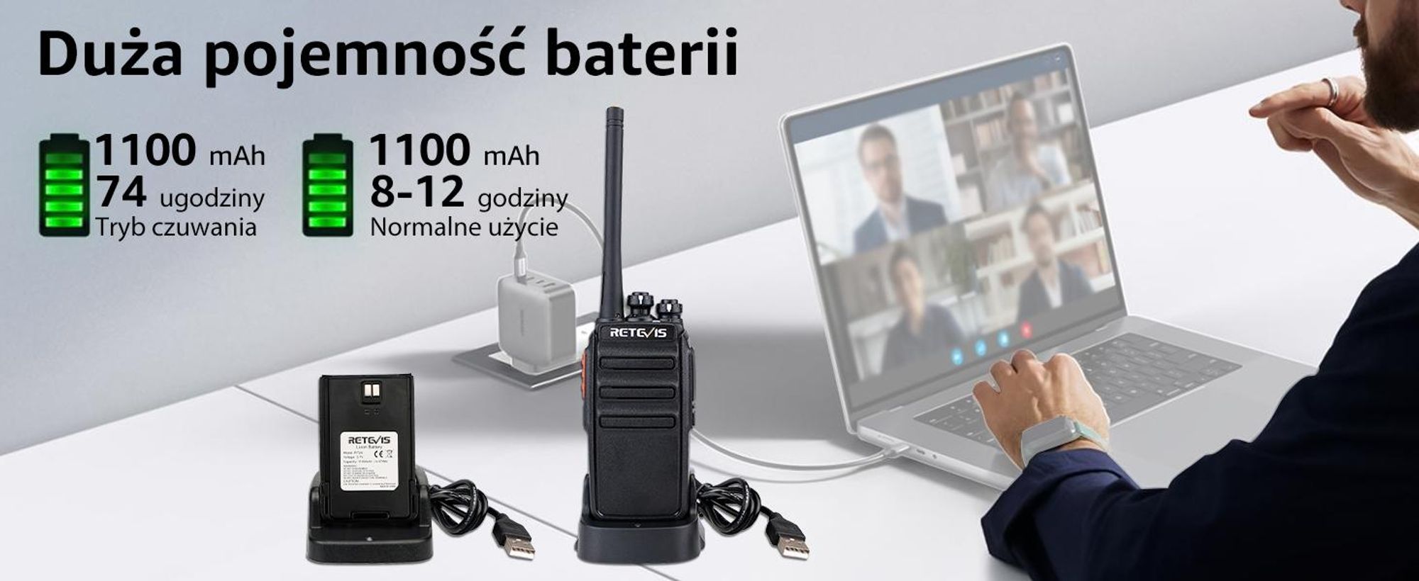 Retevis RT24 Plus Walkie Talkie zestaw 4 z akumulatorem, radiotelefony PMR446 z zestawem słuchawkowym, 3 km, 16 kanałów, ochrona przed warunkami atmos
