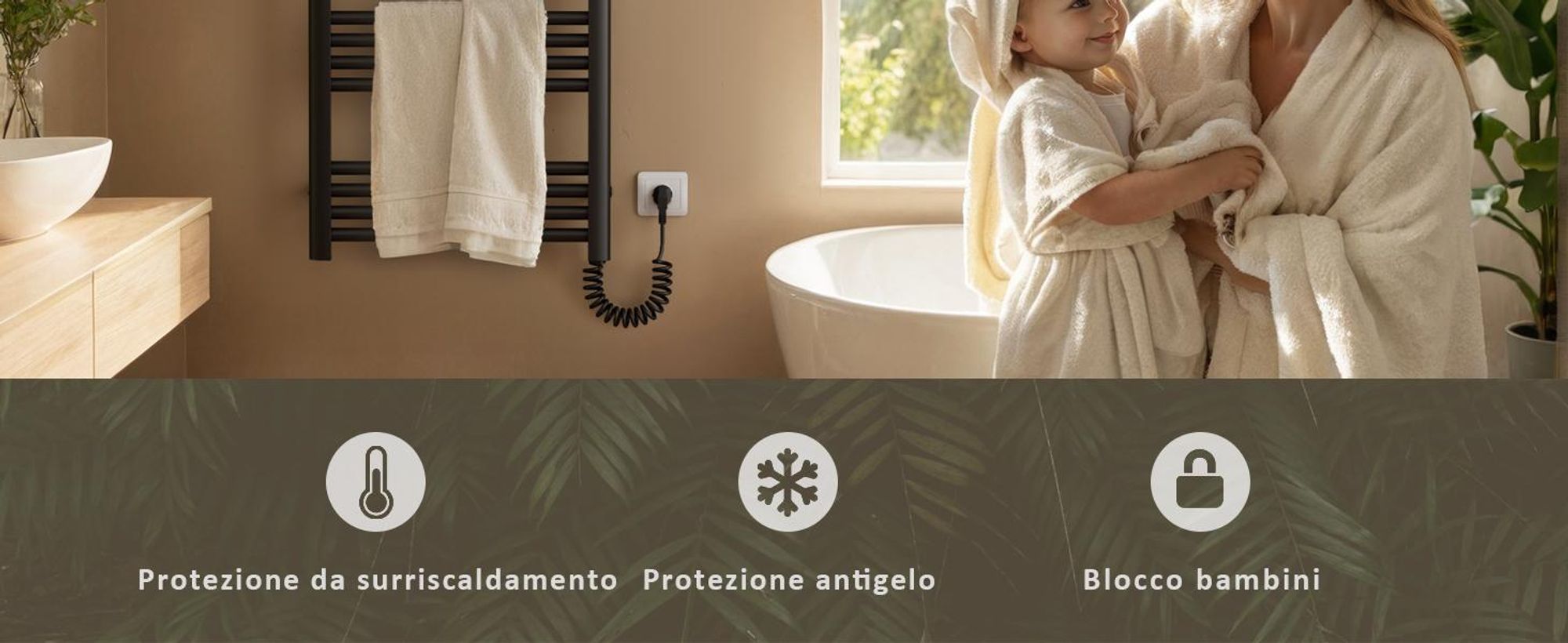 EMKE Scaldasalviette elettrico 1200x400 mm, 450W nero con timer touch e programma settimanale, termoarredo bagno