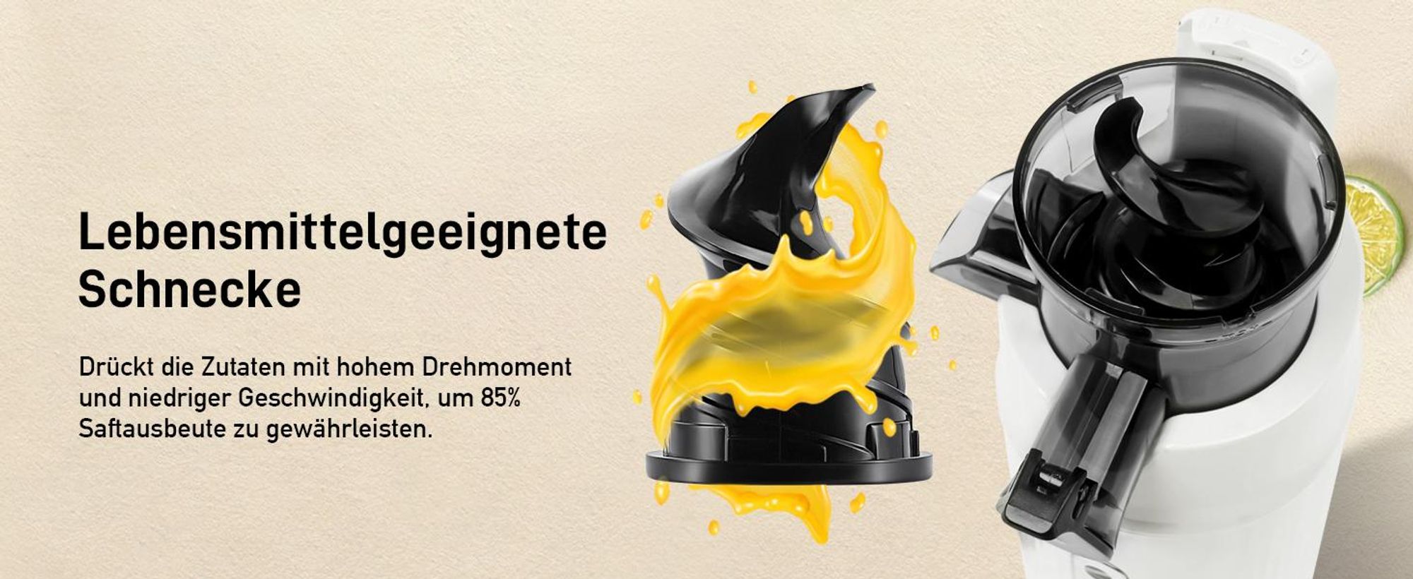 Ventray Essential Ginnie - Kaltpress Entsafter, Slow Juicer Kompakt & Leise (60 U/min, 45mm Einfüllöffnung), BPA-frei, 400ml, Einfache Reinigung