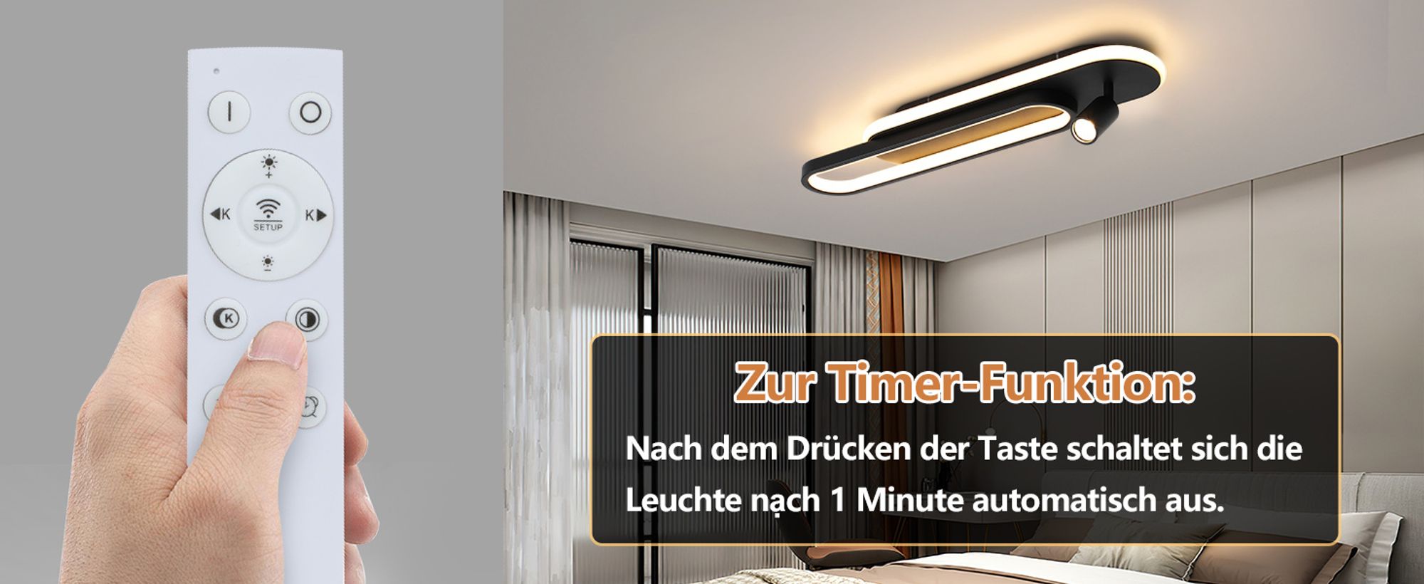 ZMH LED Deckenleuchte Dimmbar mit 1 Deckenstrahler Fernbedienung Deckenlampe Schwarz Wohnzimmer 46W Küchenlampe Modern 3000K - 6500K Schlafzimmerlampe