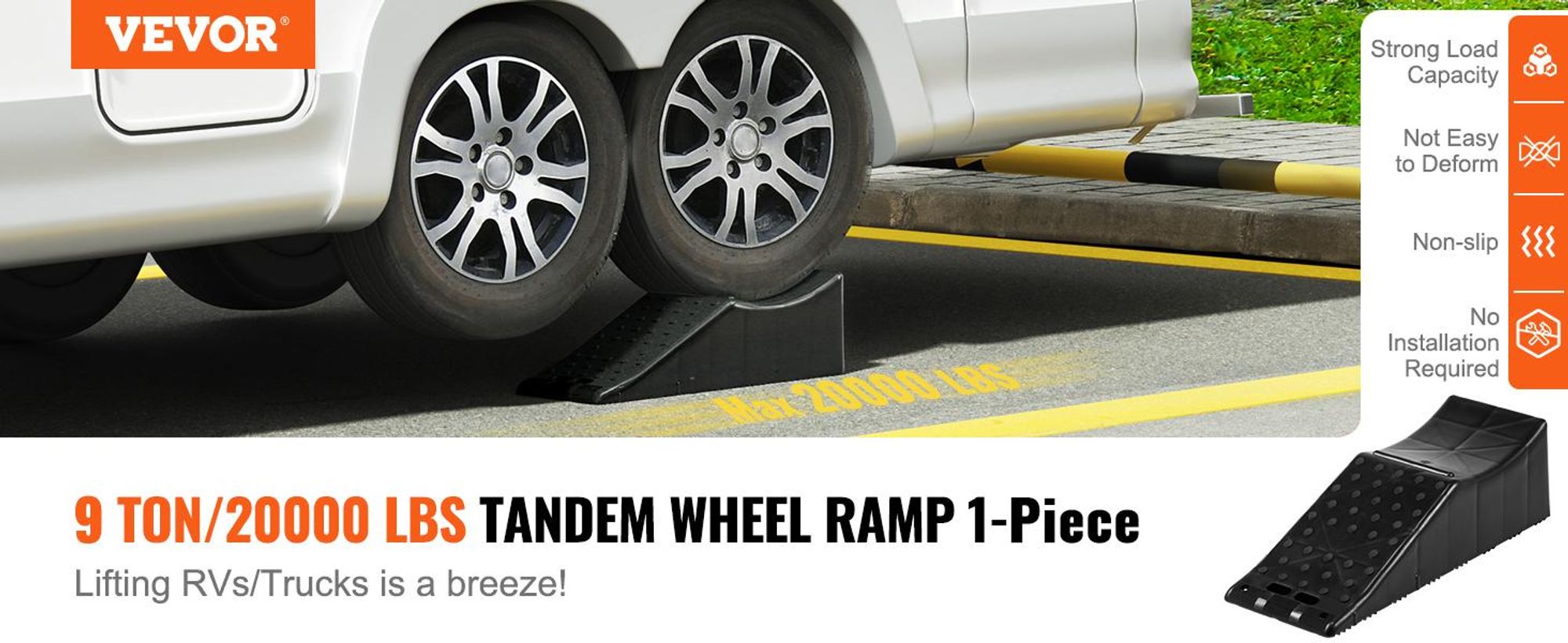 VEVOR Auto Kunststoff Tandem Radwechselrampe Wohnwagen Wohnmobil 20.000 lbs/9071,8 kg 2er-Pack