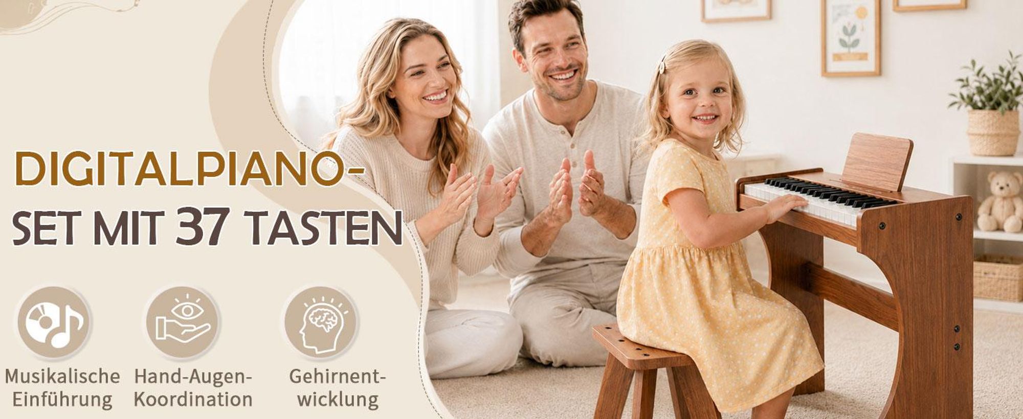 LEADZM Kinder E-Piano 37 Tasten,Kinderklavier Musikspielzeug mit Touch-Bedienfeld, Mikrofon & Sitzbank