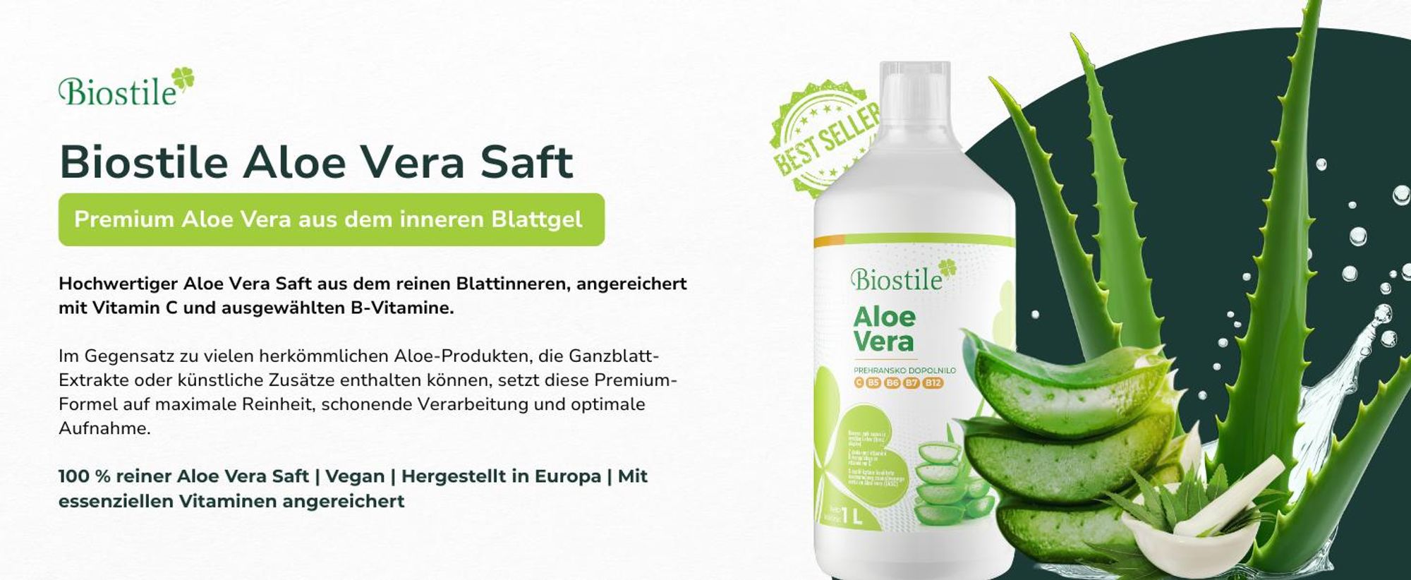 Biostile Aloe Vera Saft mit 99,6 Prozent Aloe Vera und fünf Vitaminen