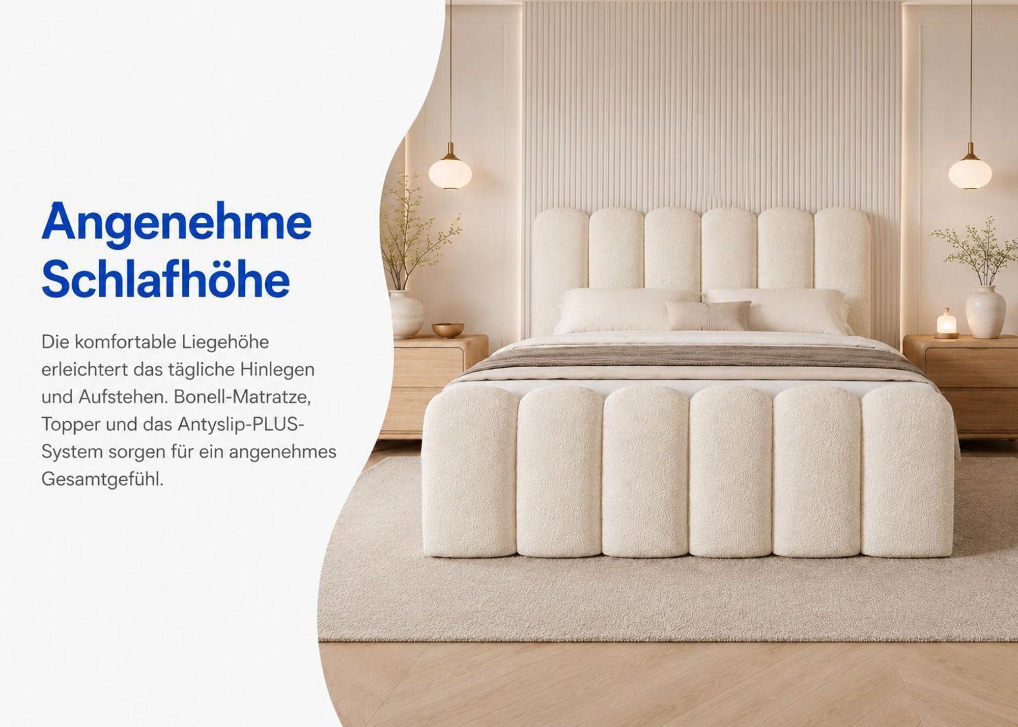 CUDDLE Boxspringbett mit rundem Kopfteil und gepolsterter Front