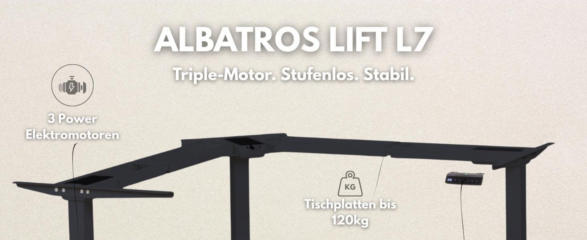 Albatros höhenverstellbares Schreibtisch Tischgestell elektrisch | LIFT S5 Schwarz | Gestell, Tischbeine, Tischfüße Metall | Display | 120Kg belastbar