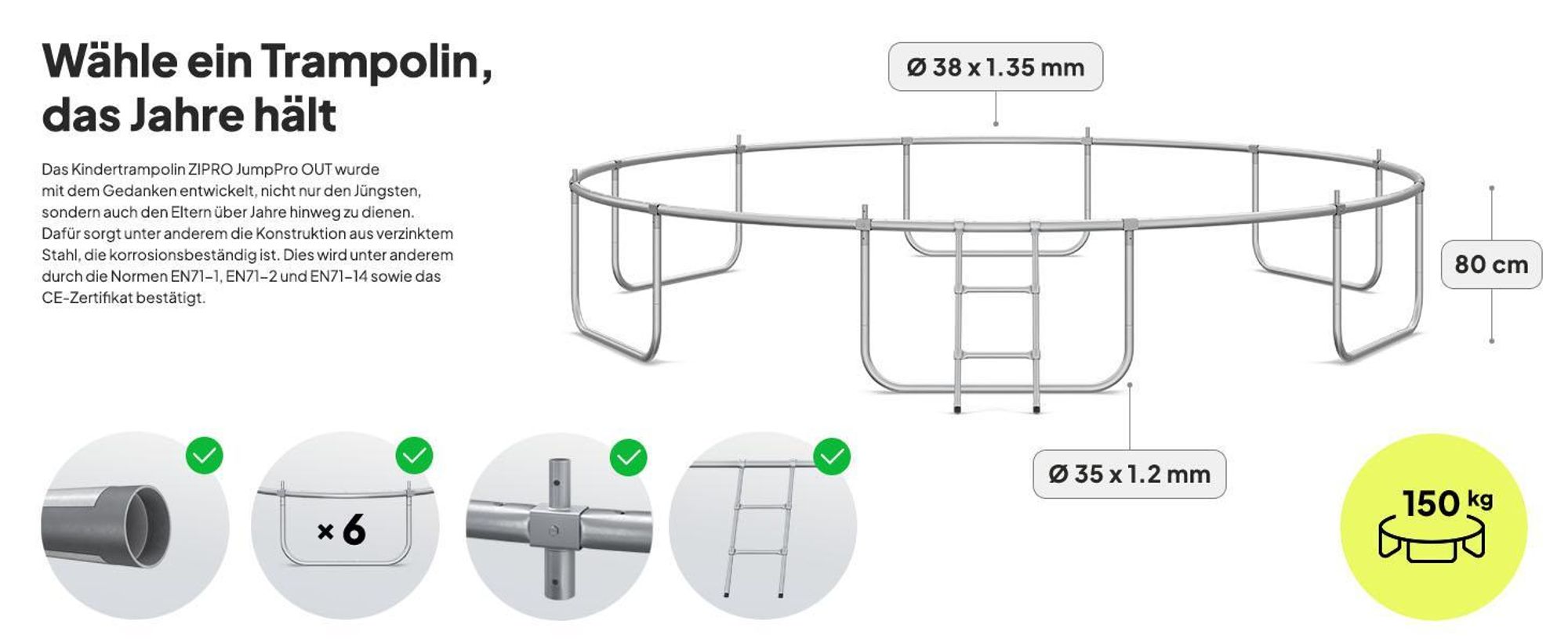 ZIPRO Trampolin Jump Pro Out | 14FT Ø 435 cm | Gartentrampolin Kindertrampolin Komplett-Set inkl. Außennetz, Leiter & Randabdeckung, Outdoor, Grün