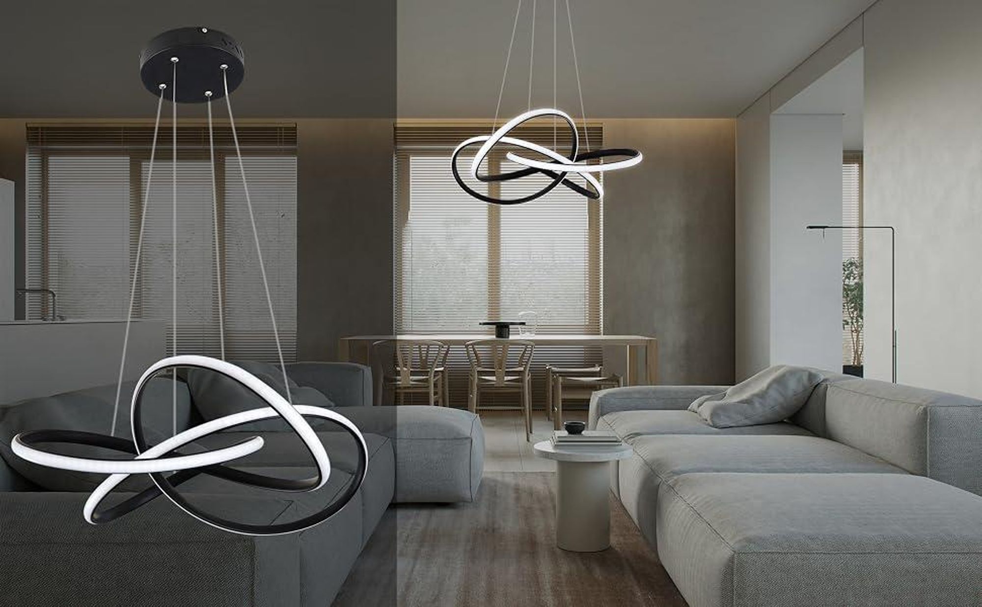 ZMH LED Suspension Salon Noir Lampe à suspendre Réglable en hauteur Ø62cm 62W Anneaux Lustre Dimmable avec télécommande