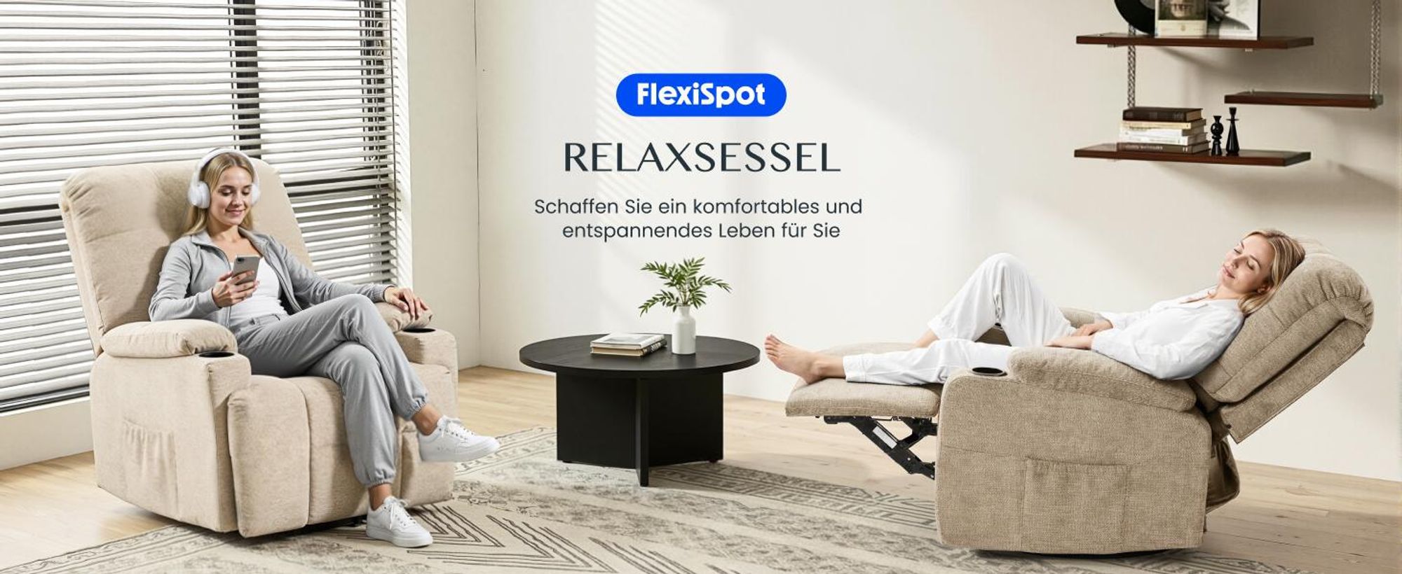 FLEXISPOT XR7 Elektrischer Relaxsessel, Massagesessel mit Heizfunktion, 360°drehbar, USB-Anschluss, 105°-165° verstellbar, belastbar bis 200 kg(Beige)