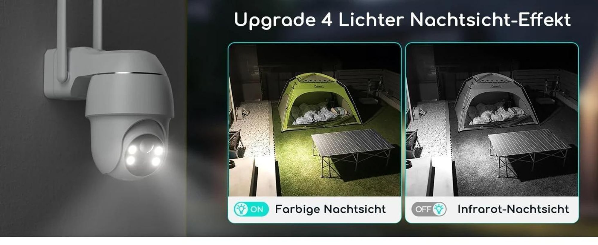 COOAU 2K Solar Überwachungskamera Außen Akku mit PTZ, PIR Bewegungsmelder, Alexa