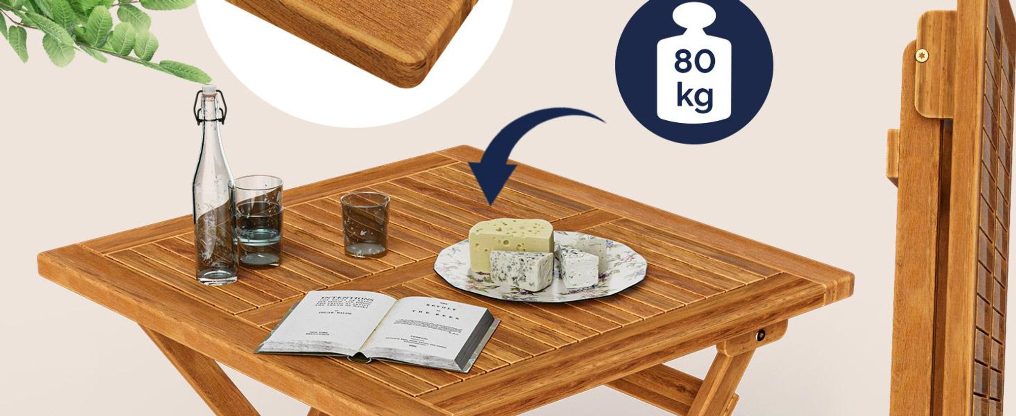 CASARIA® Beistelltisch klappbar, outdoor, FSC®-Zertifiziert 70x70x73