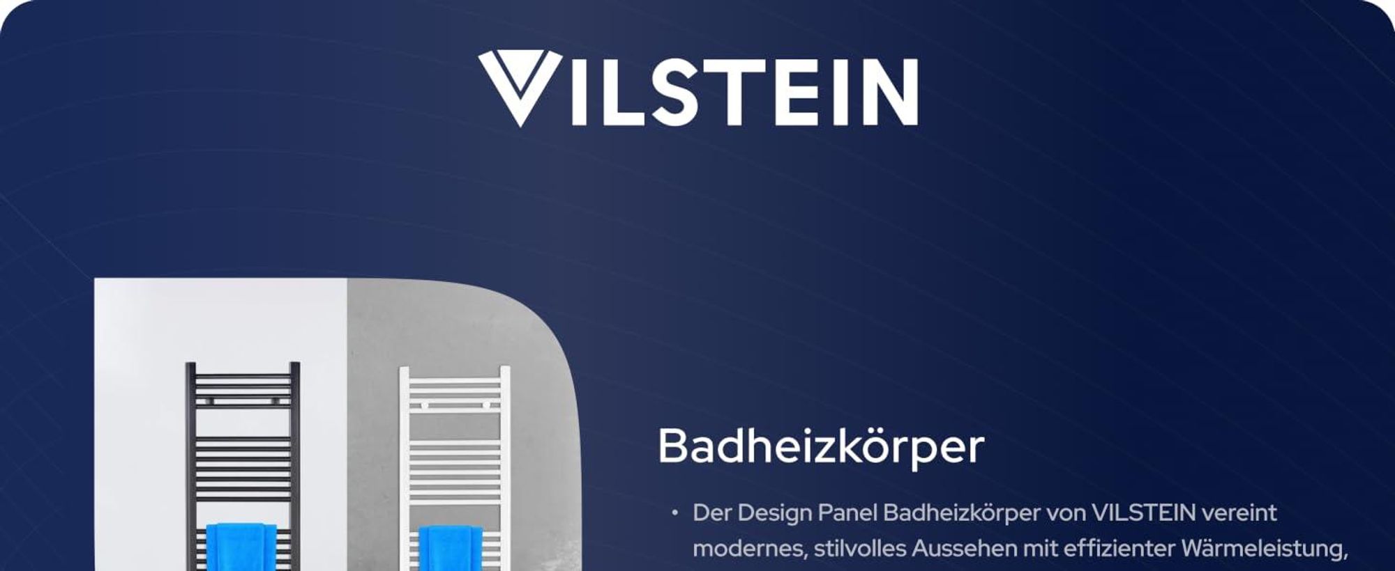 VILSTEIN Badheizkörper Mittelanschluss und Seitenanschluss, Flach, Quer-Rohr, Schwarz, 1800x600 mm