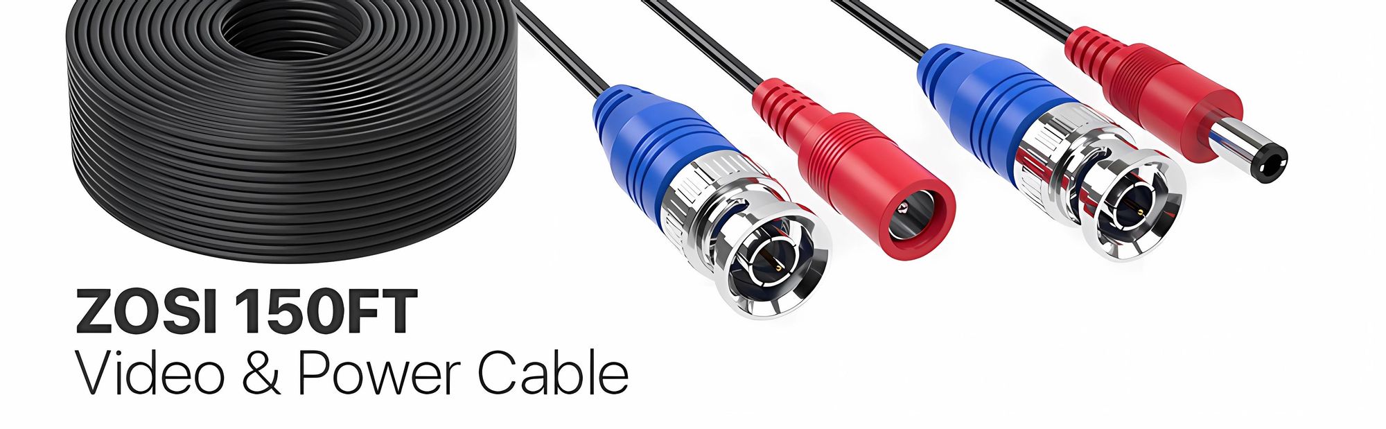 ZOSI 4X 45 Meter Video Kabel BNC Verlängerungskabel für CCTV 4K 5MP 1080P DVR Überwachungskamera System, Mit 100x Kabelklemmen