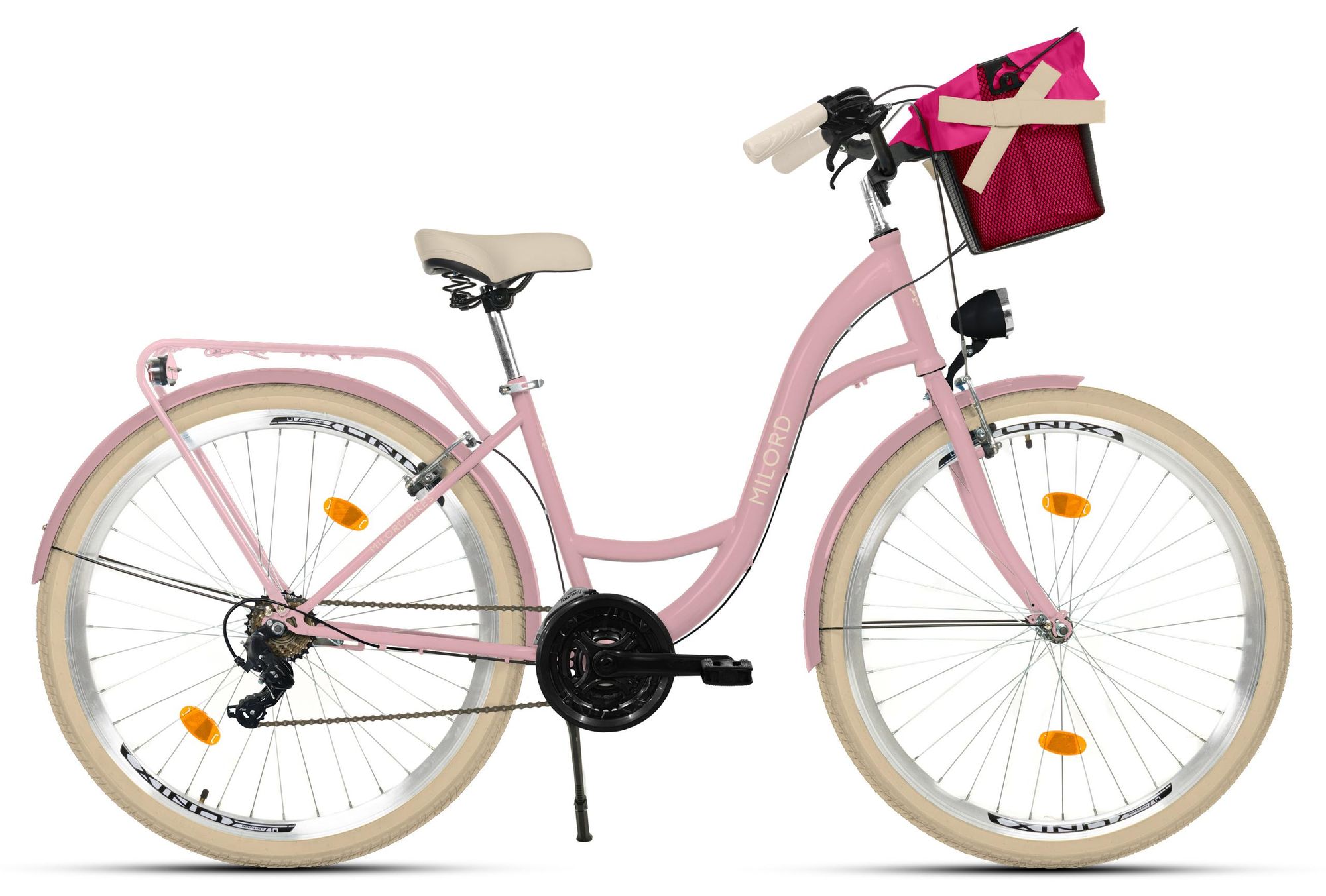 MILORD Damenfahrrad Citybike Komfort Mit Metallkorb Hollandrad Fahrrad, 26 Zoll, 21-Gang, Khaki-Creme