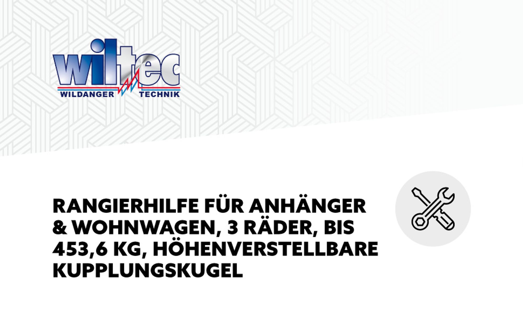 Wiltec Rangierhilfe für Anhänger und Wohnwagen bis 500 kg, Rangierwagen mit 3 Rädern und höhenverstellbarer Kupplungskugel