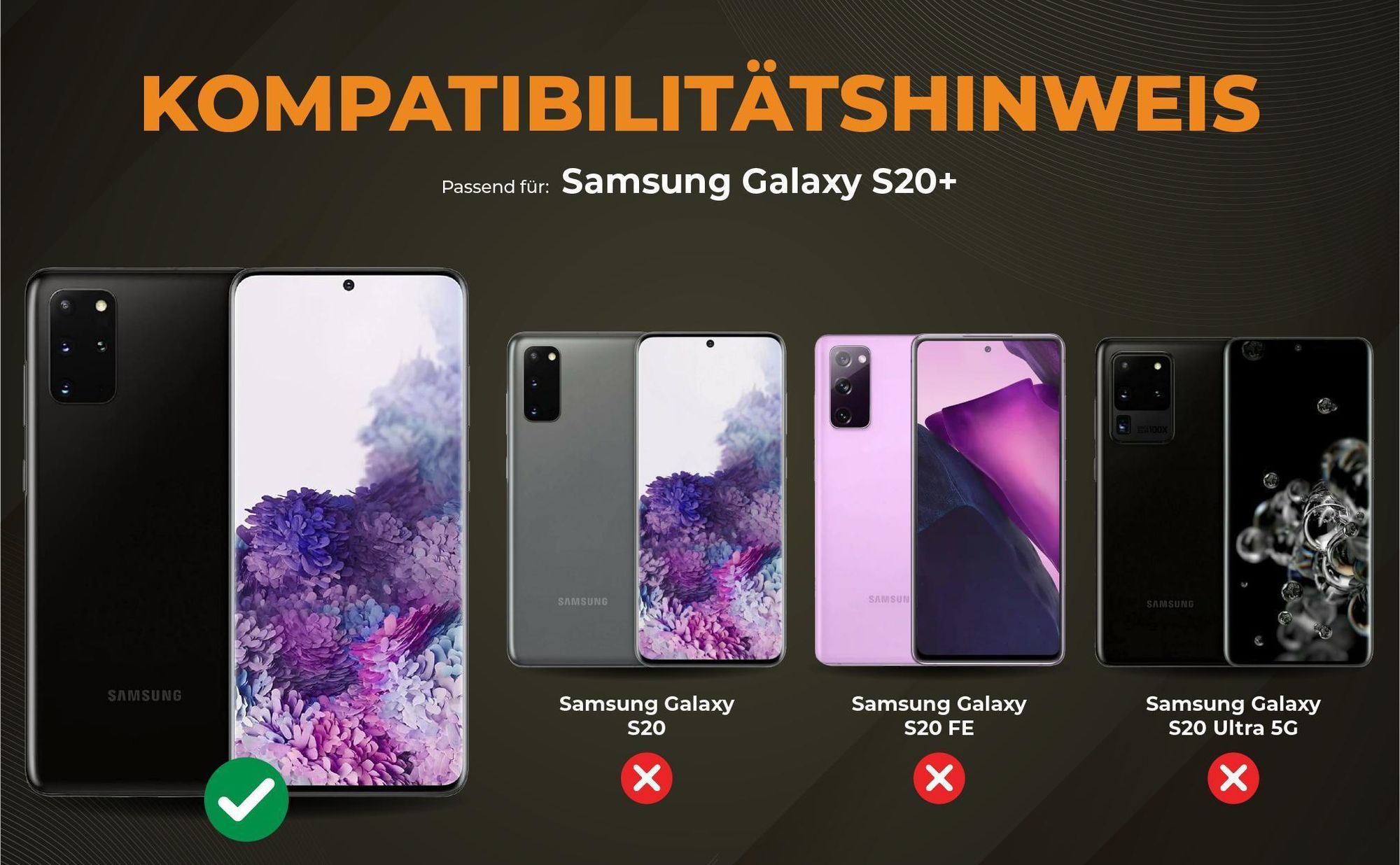 Kompatibilitätshinweise Hülle für Samsung Galaxy S20+