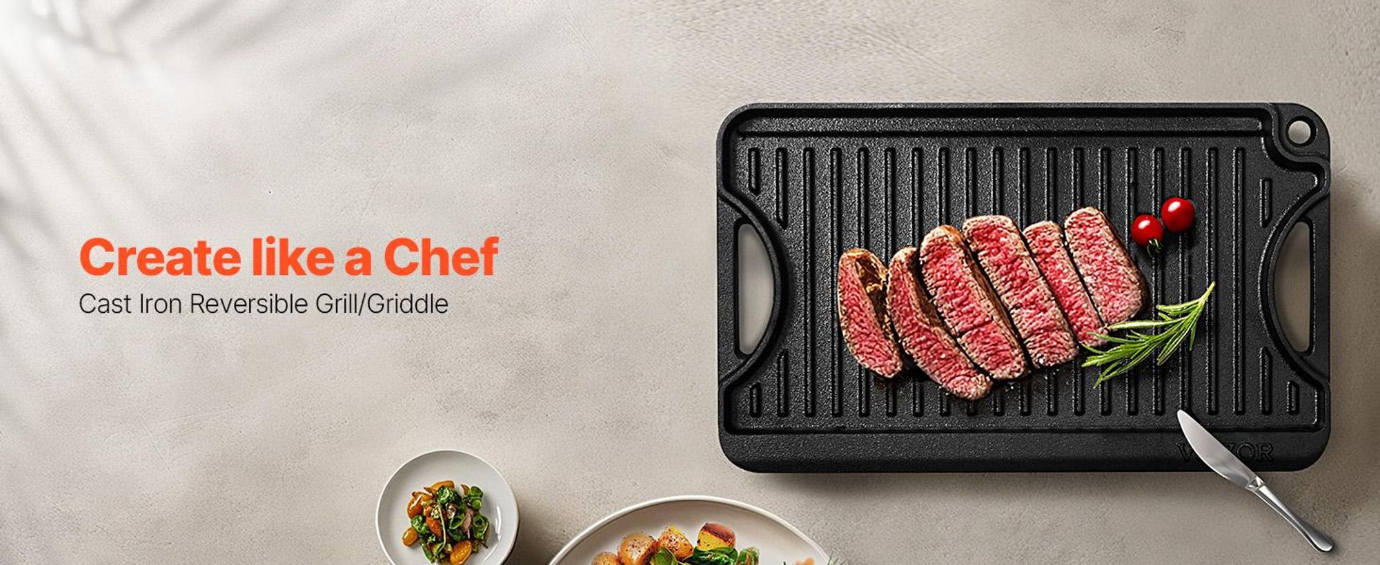 VEVOR Wender Grill/Griddle, 9,7"x16,7" Vorgewürzter Gusseisen-Griddle, Rechteckige Doppelbrenner-Griddle-Pfanne, Antihaft-Familienpfanne mit Griffen, Flache Platte für BBQ, Gasgrill, Schwarz, 185x342 mm
