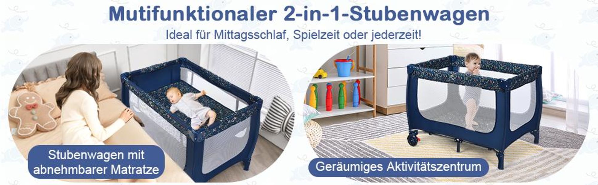 COSTWAY 2 in 1 Reisebett & Laufstall klappbar, 120 x 60cm Kinderbett, 2 Ebenen Babybett mit Matratze und Tragetasche (Grau)
