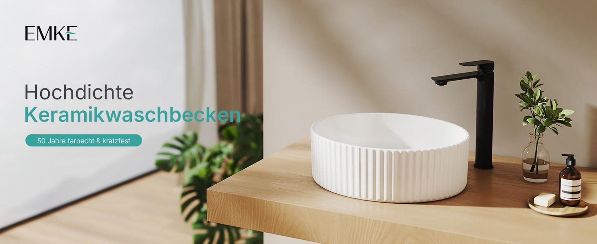 EMKE Aufsatzwaschbecken Keramik Rund 360mm Weiß Glänzend Elegantes Design Waschbecken ohne Armaturloch & Überlauf, für moderne Badezimmer & Gäste-WC