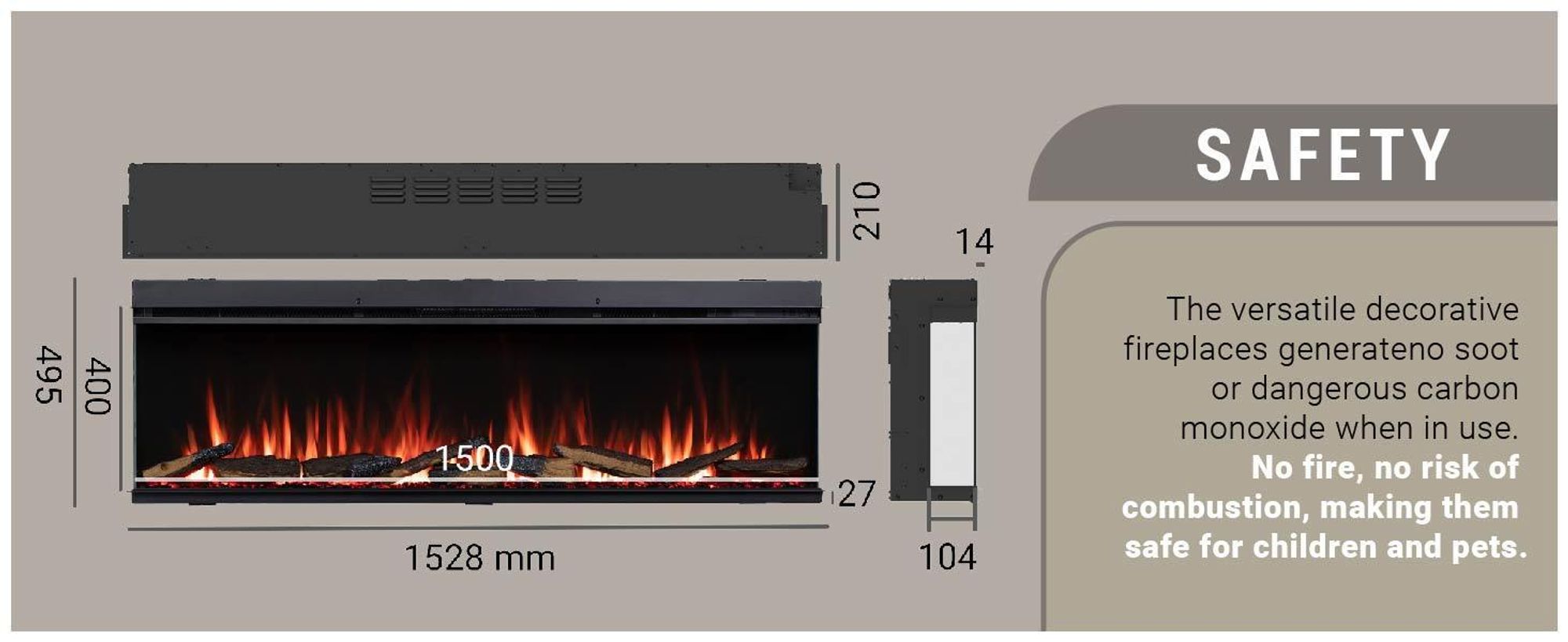 Kominek elektryczny do zabudowy BALDERIA Athena 60 – moc grzewcza do 1500 W, czarny