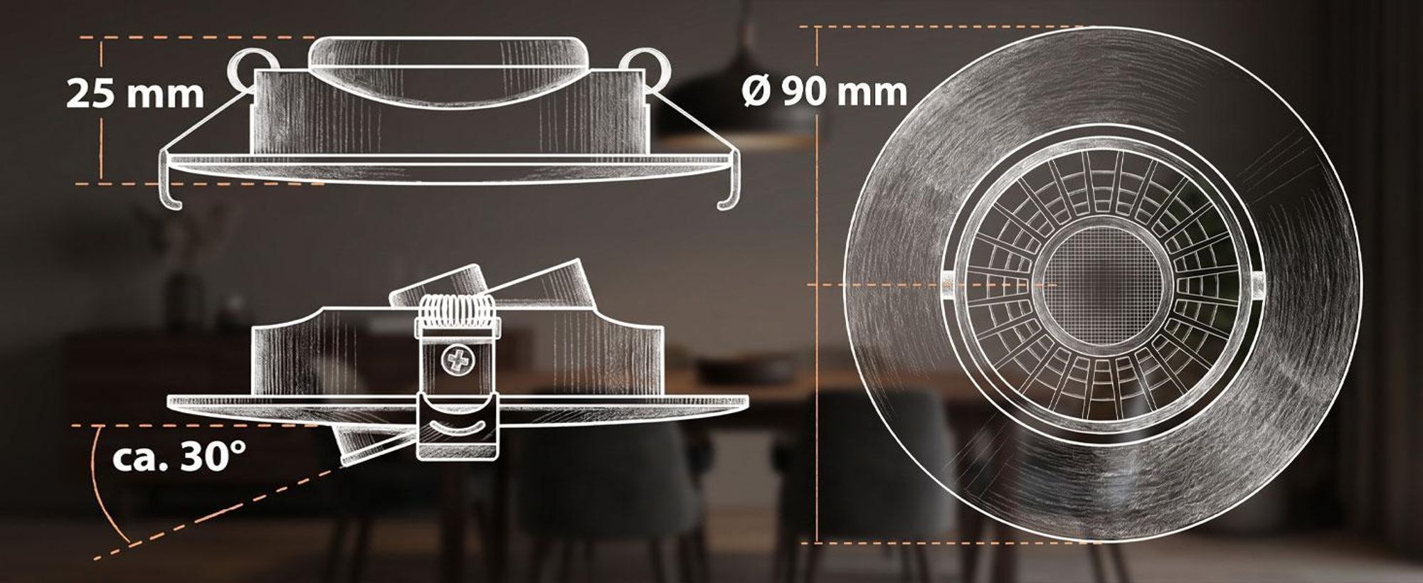 Maxkomfort 3er Set LED Einbaustrahler Schwarz - Schwenkbar & Ultraflach, Neutralweiß 4000K, Deckenspots IP20, Einbauspots Ø90mm - Quasar