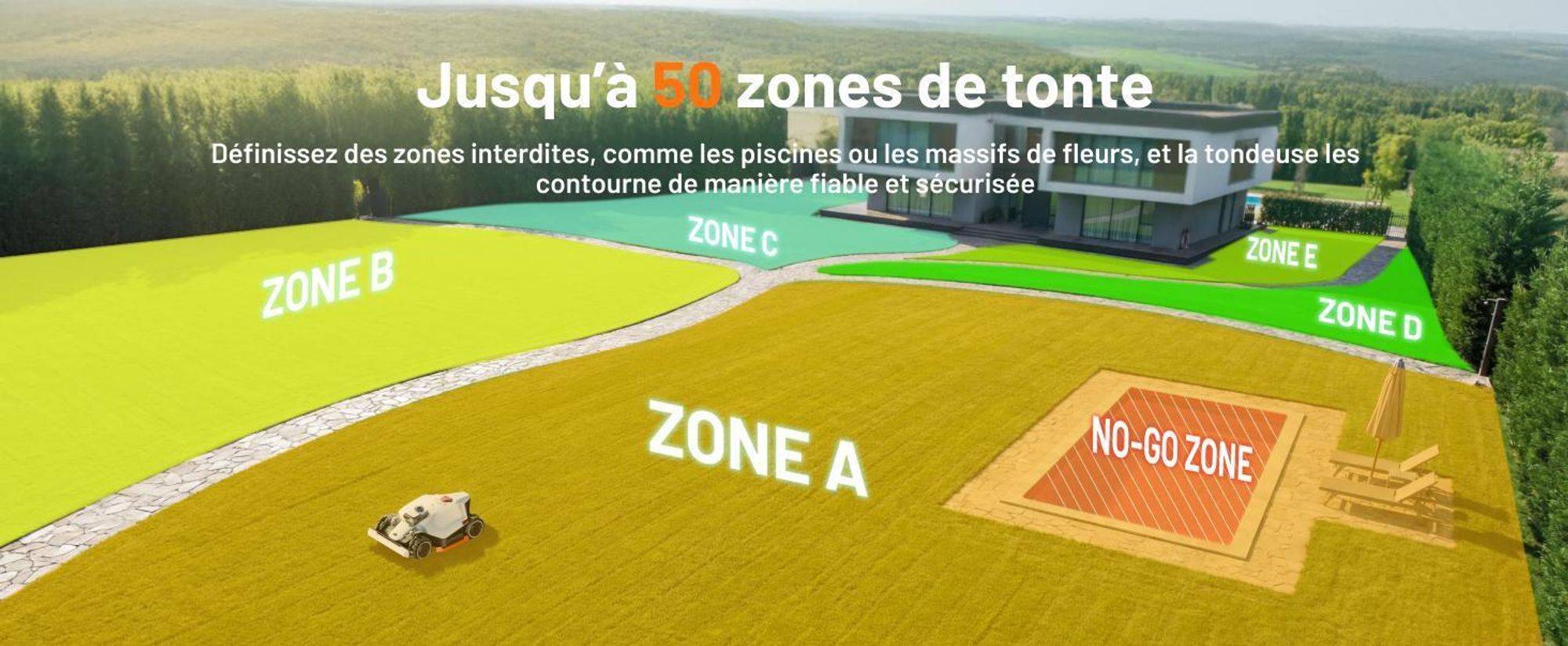 Robot tondeuse Mammotion LUBA 3 AWD 5000 avec garage et station de lavage, jusqu’à 5000 m², transmission intégrale, pente 80 %, cartographie-auto, app