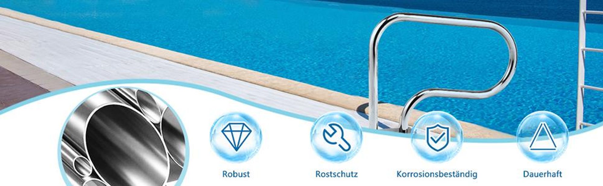 COSTWAY Edelstahl Poolleiter, Schwimmbad Leiter Handlauf Einstiegsleiter, Schwimmbadleiter, Einbauleiter Silber