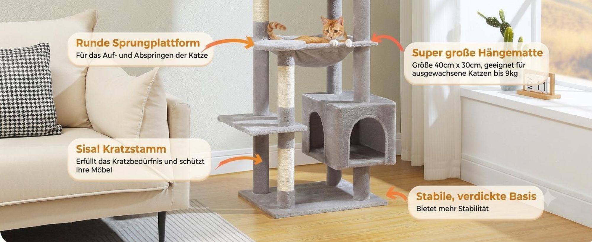 PAWZ Road Kratzbaum XXL Große Katzen Katzenbaum Katzenkratzbaum Spielbaum 175 cm