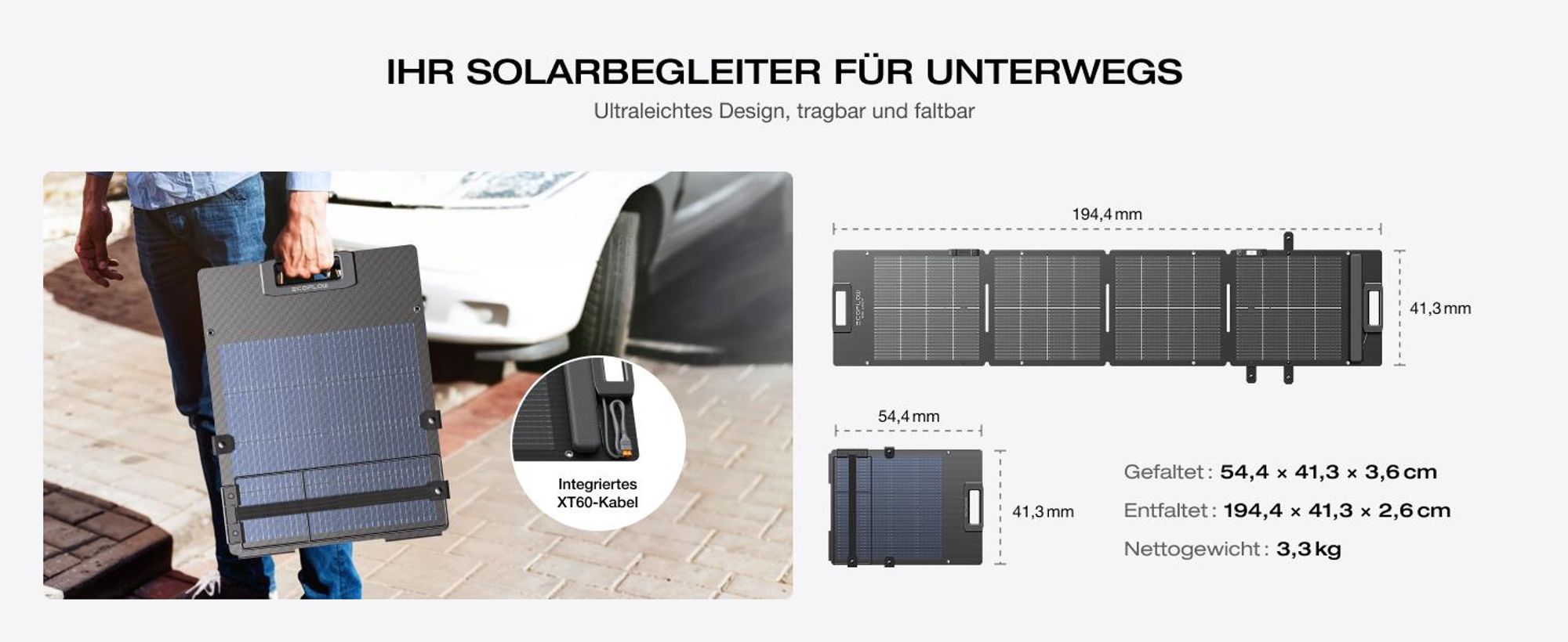 ECOFLOW 110W Solar Panel, Faltbar Solarpanel Faltbar Solarmodul